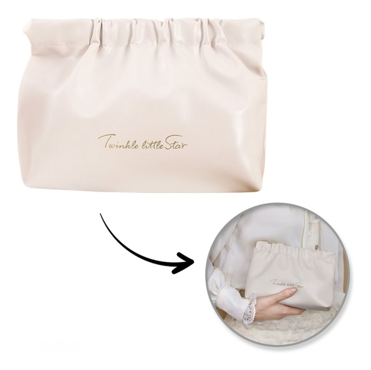 Kosmetyczka, saszetka na kosmetyki, wkładki, ekoskóra rozm m beżowa ks145b