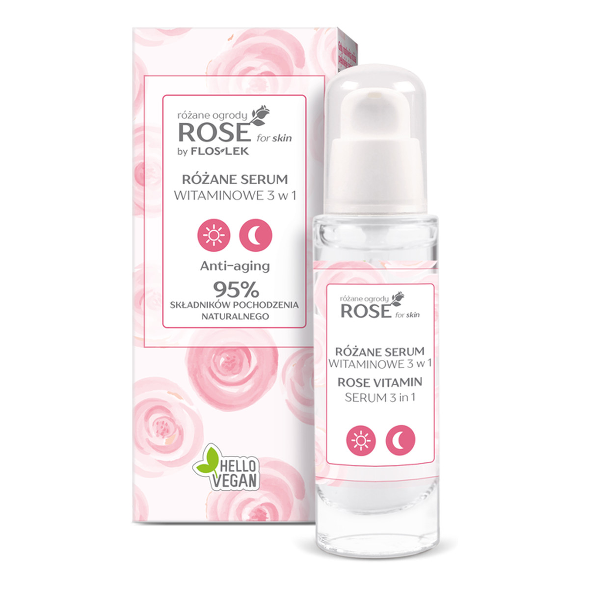 FlosLek Rose for Skin Różane Serum witaminowe 3w1 na dzień i noc 30ml