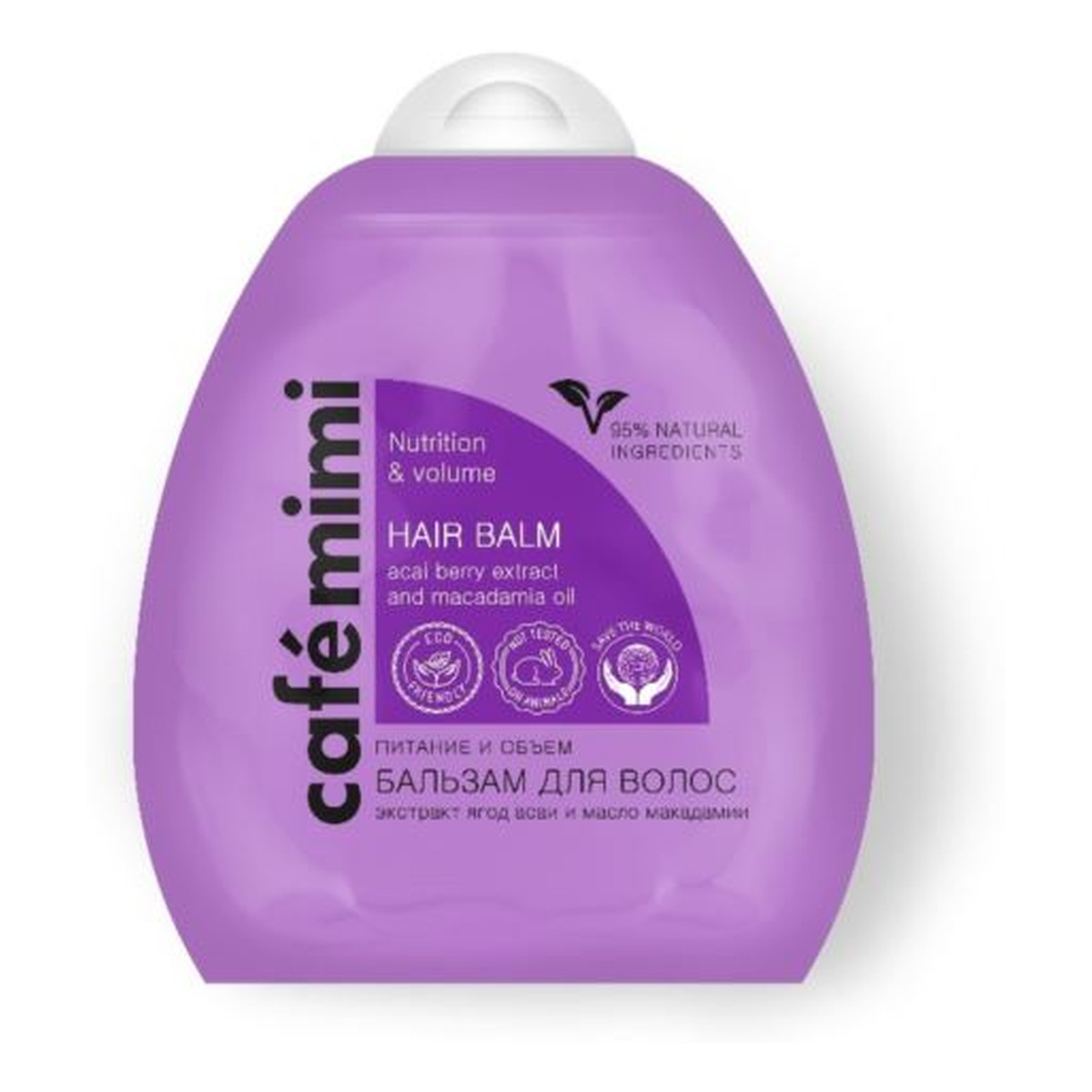 Le Cafe de Beaute Kafe Krasoty Cafe mimi balsam do włosów - odżywienie i objętość - masło Shea, olej avocado, jagody acai, olej macadamia, wit. B5, B3, C, E - 95% składników naturalnych 250ml