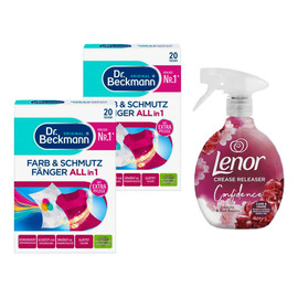 Chusteczki do prania 20 szt. x2 + Lenor Żelazko w sprayu Jasmin 500ml