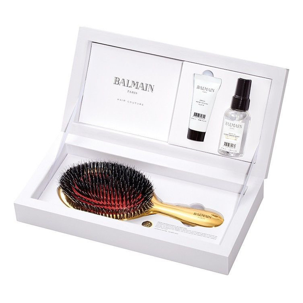 Balmain Golden Boar zestaw (szczotka do włosów + Travel Argan Elixir 20ml+ Travel Leave-In Conditioner 50ml)