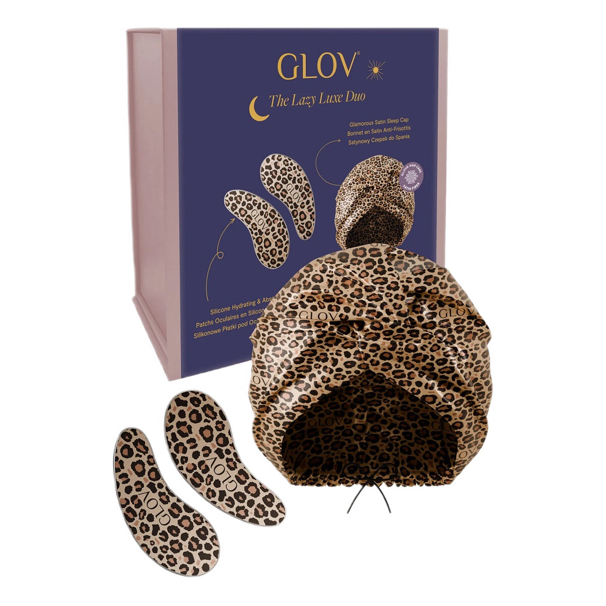 Glov The Lazy Luxe Duo Zestaw silikonowe płatki pod oczy + satynowy czepek do spania