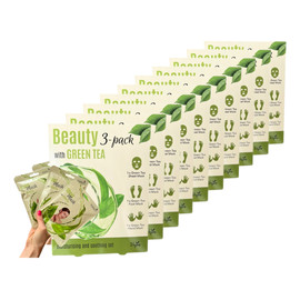Beauty Green Tea 3w1 zestaw 3 maseczek do twarzy, rąk i stóp x10 opakowań