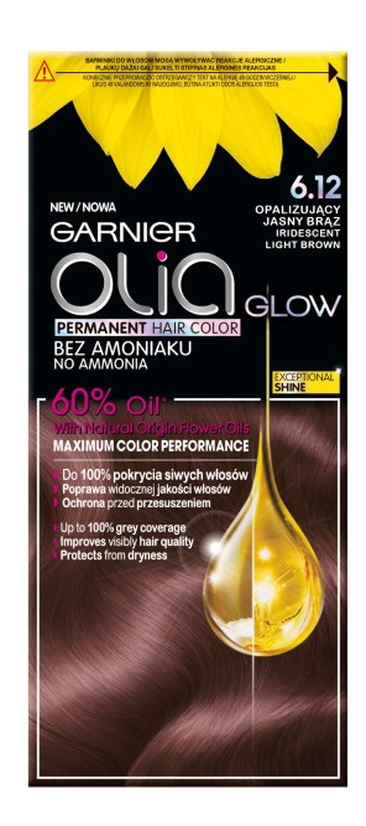 Olia glow farba do włosów bez amoniaku 6.12 opalizujący jasny brąz