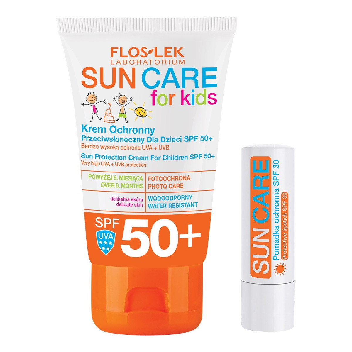 FlosLek Sun Care for Kids Krem ochronny przeciwsłoneczny SPF50 dla dzieci + Pomadka ochronna SPF30 50ml