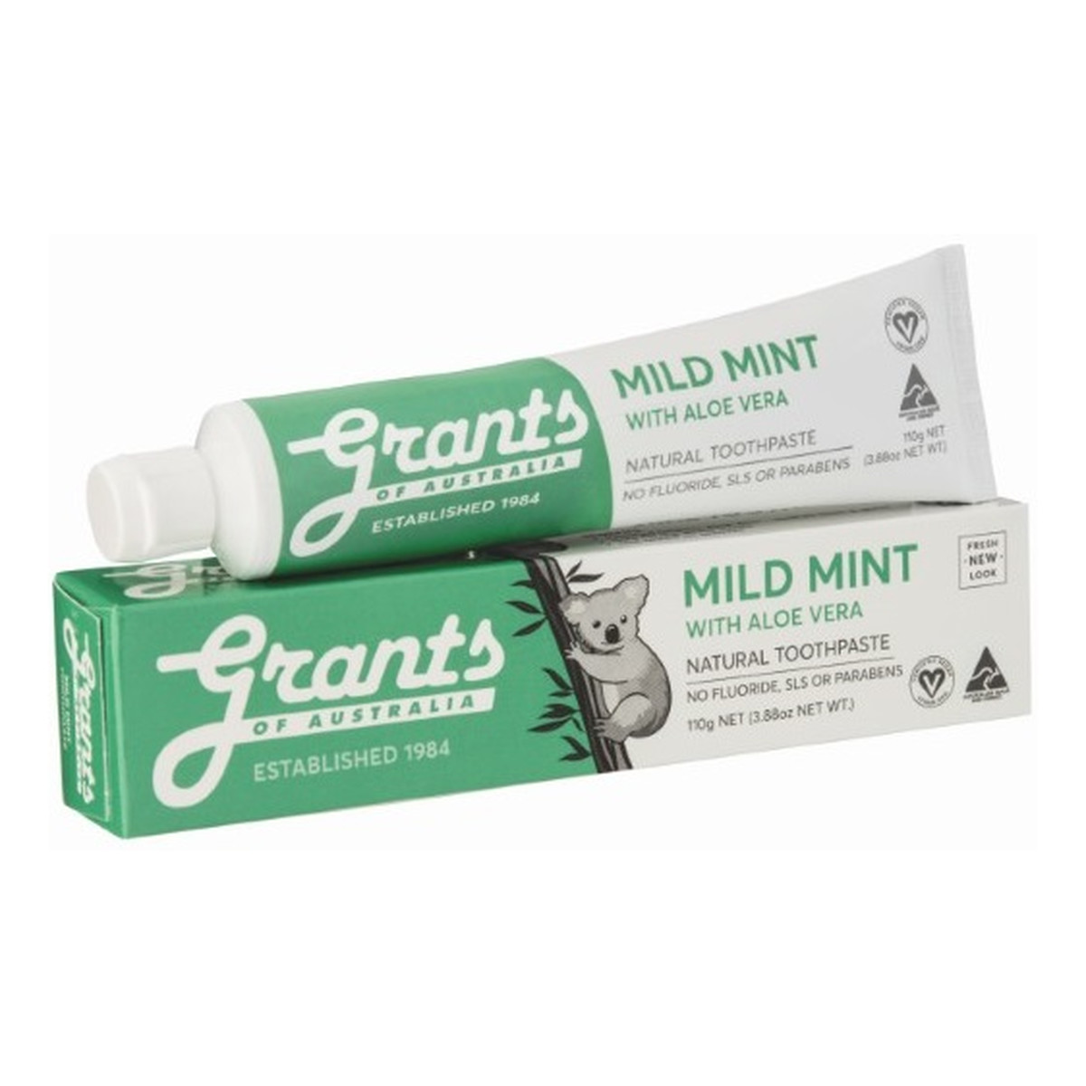 Grants Of Australia Łagodząca naturalna pasta do zębów bez fluoru, delikatnie miętowa 110g