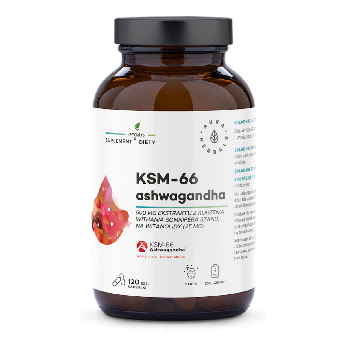 Aura Herbals Ashwagandha KSM-66 korzeń suplement diety w kapsułkach 200mg