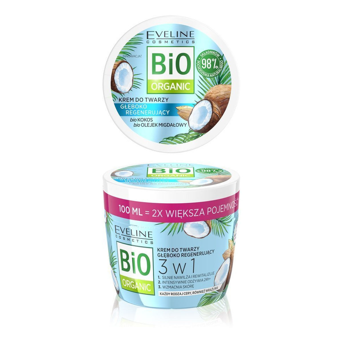 Eveline Bio Organic Krem do twarzy głęboko regenerujący 3w1 Bio Kokos 100ml
