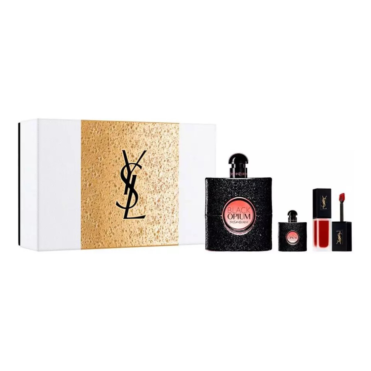 Yves Saint Laurent Black Opium Pour Femme zestaw woda perfumowana spray 90ml + woda perfumowana spray + Tatouage Couture Velvet Cream Lipstick 206 pomadka do ust