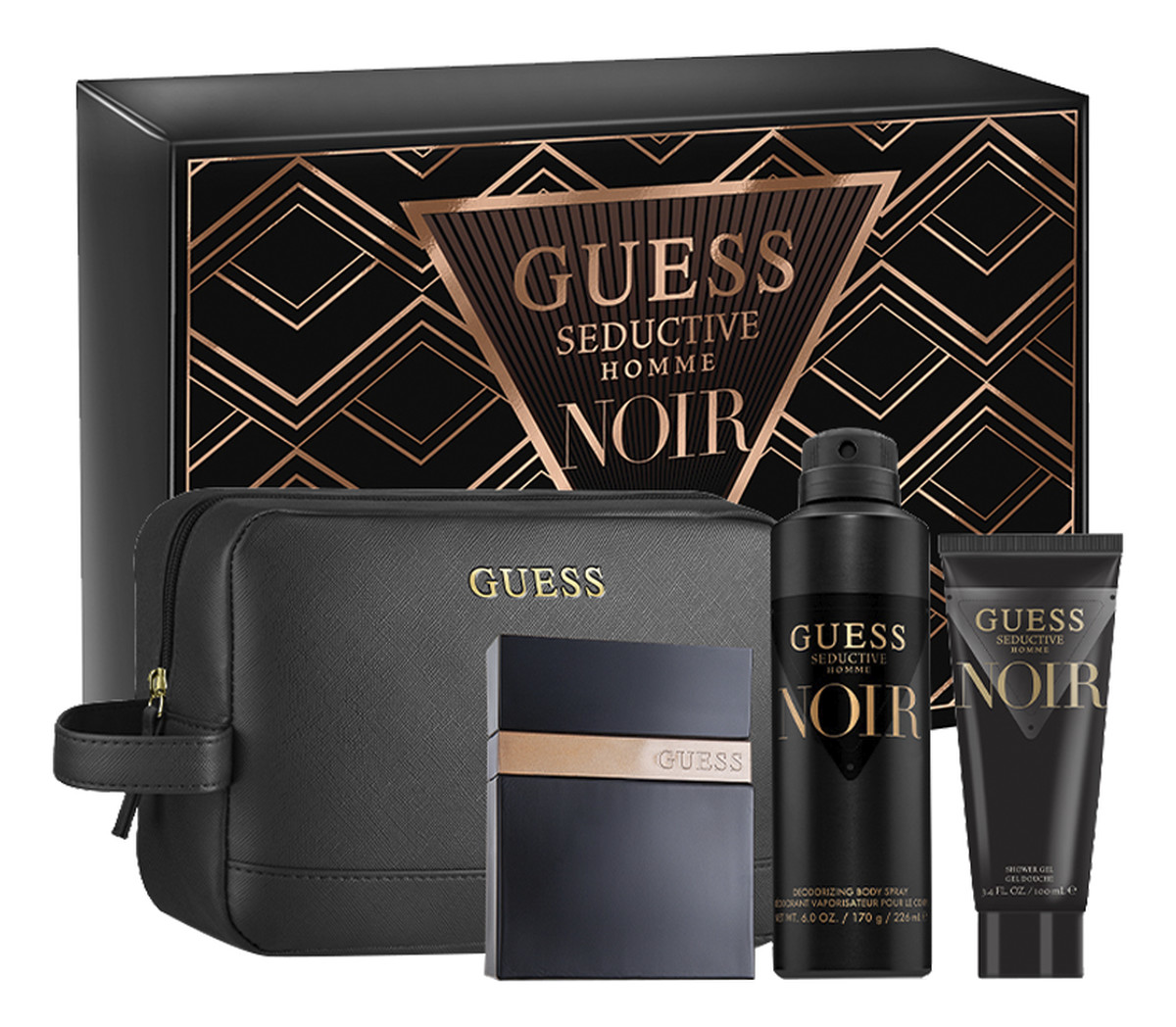 EDT spray 100ml + SHOWER GEL 100ml + DEO spray 226ml + kosmetyczka