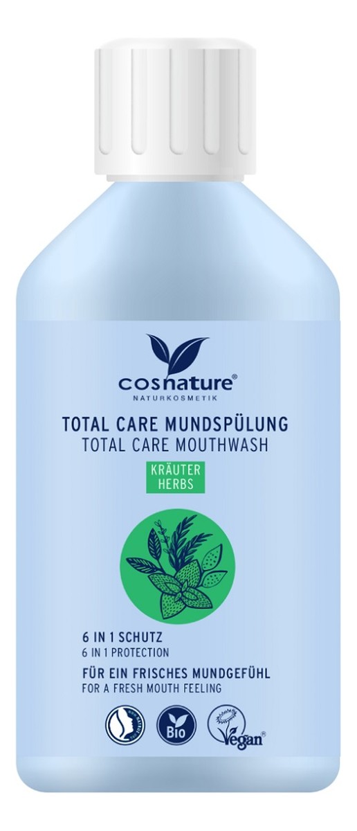 Total care mouthwash płyn do płukania ust 6w1 o smaku ziołowym z fluorem