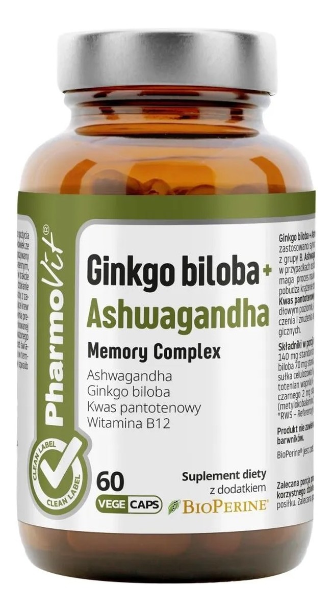 Ginkgo Biloba + Ashwagandha suplement diety 60 kapsułek