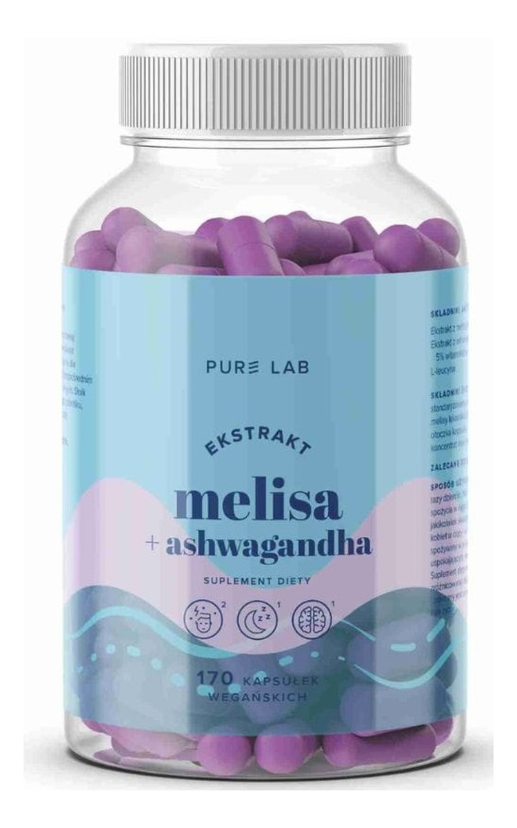 Pure lab ekstrakt melisa 150 mg + ashwagandha suplement diety 170 kapsułek