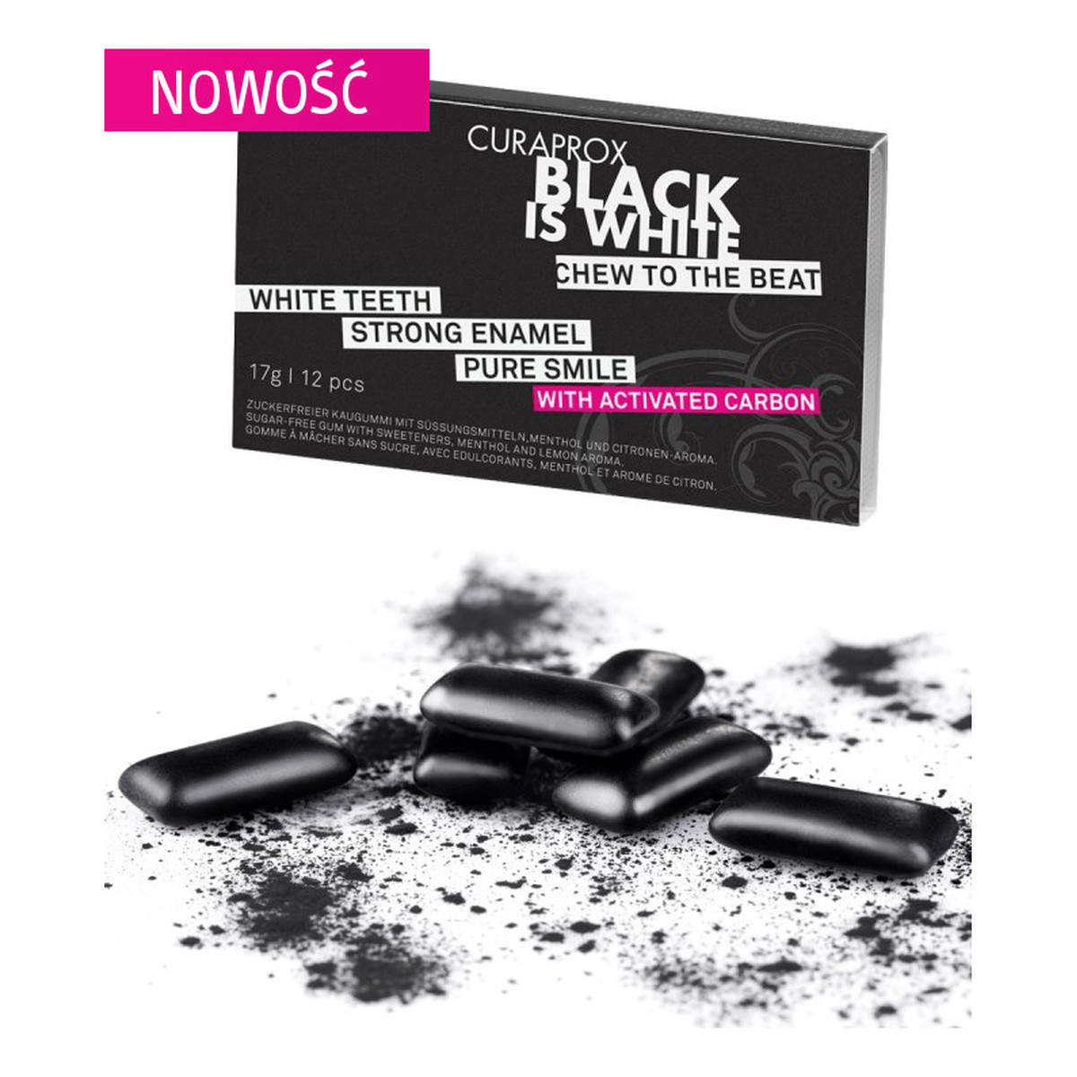 Curaprox Black Is White Chew To The Beat gumy do żucia 17g