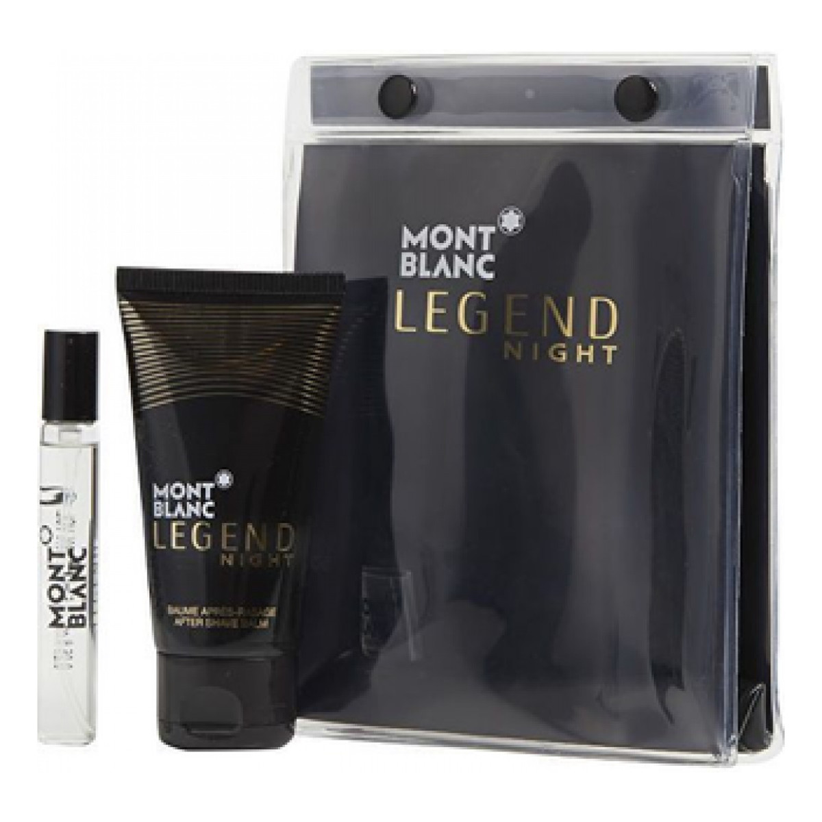Mont Blanc Legend Night Zestaw miniatura wody perfumowanej spray 7.5ml + balsam po goleniu 50ml + kosmetyczka
