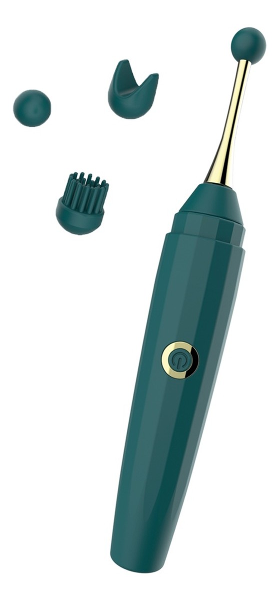 Massager with 3 heads stymulator z trzema zamiennymi końcówkami green