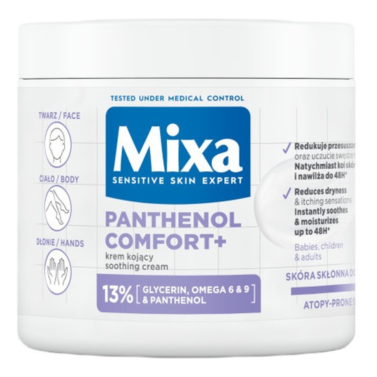 Mixa Panthenol Comfort+ kojący Krem ochronny do twarzy dłoni i ciała 400ml