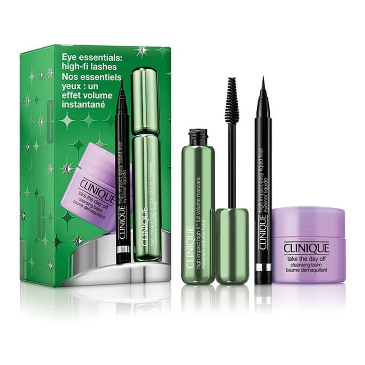 Clinique Eye Essentials: High-Fi Lashes Zestaw tusz do rzęs 10ml + eyeliner w pisaku 0.34g + balsam oczyszczający 15ml