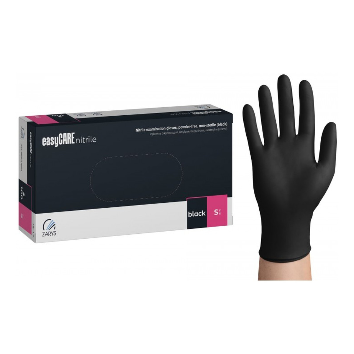Zarys EasyCare Nitrile Rękawice diagnostyczne Nitrylowe bezpudrowe niesterylne czarne S 100szt.