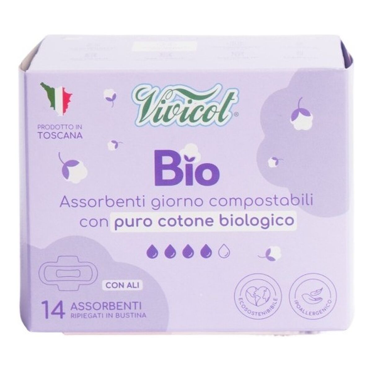 Vivicot Bio Podpaski na dzień ze skrzydełkami niebielone chlorem kompostowalne 14 sztuk