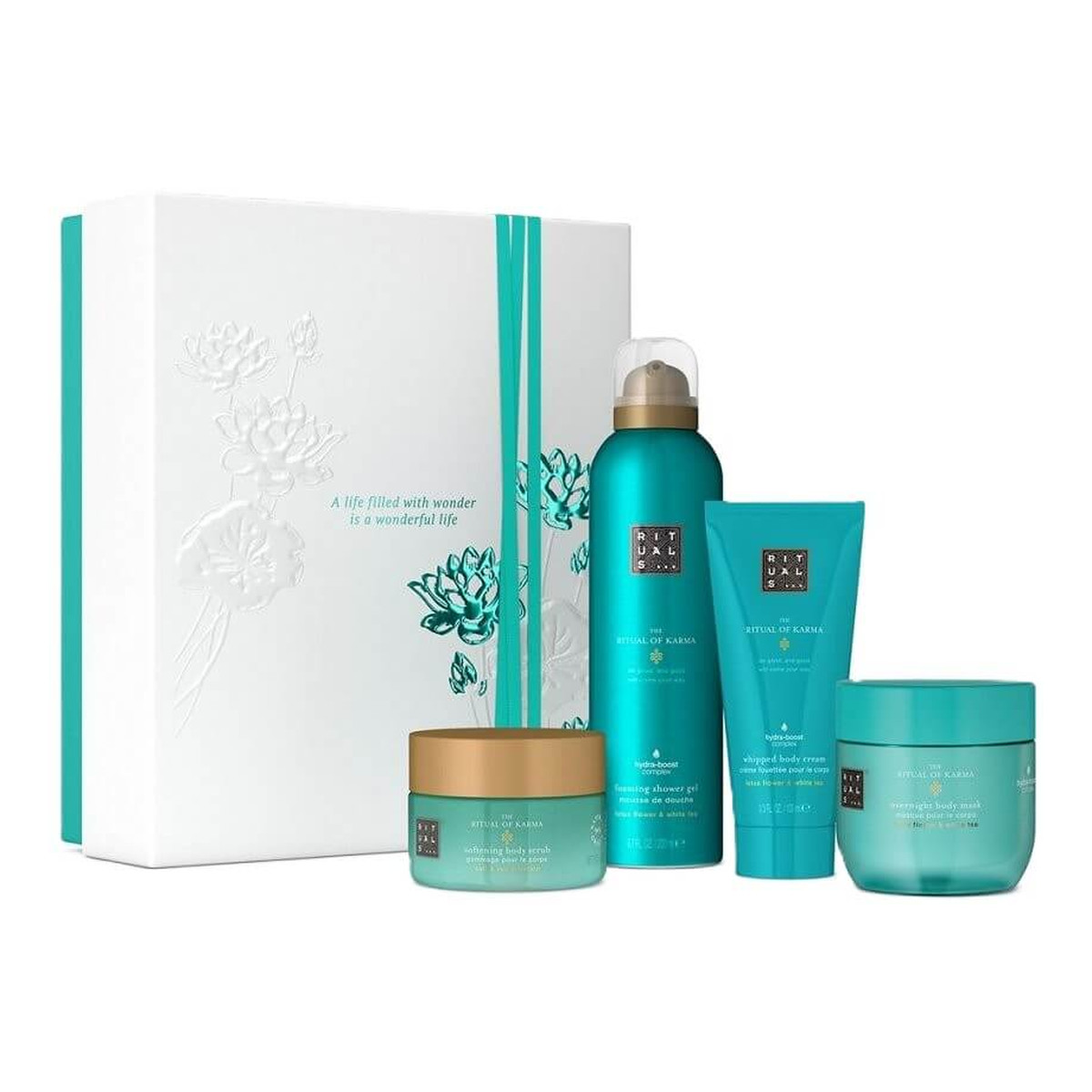 Rituals The Ritual of Karma krem do ciala 100ml + pianka pod prysznic 200ml + nocna maska do ciała 125ml + peeling do ciała 125g