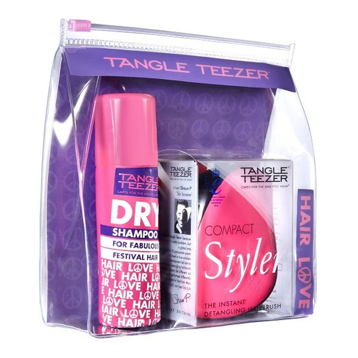Tangle Teezer Compact Styler Zestaw Compact Styler Festival Bag Szczotka Pink Sizzle Szczotka Do Włosów Różowo - Czarna + Suchy Szampon