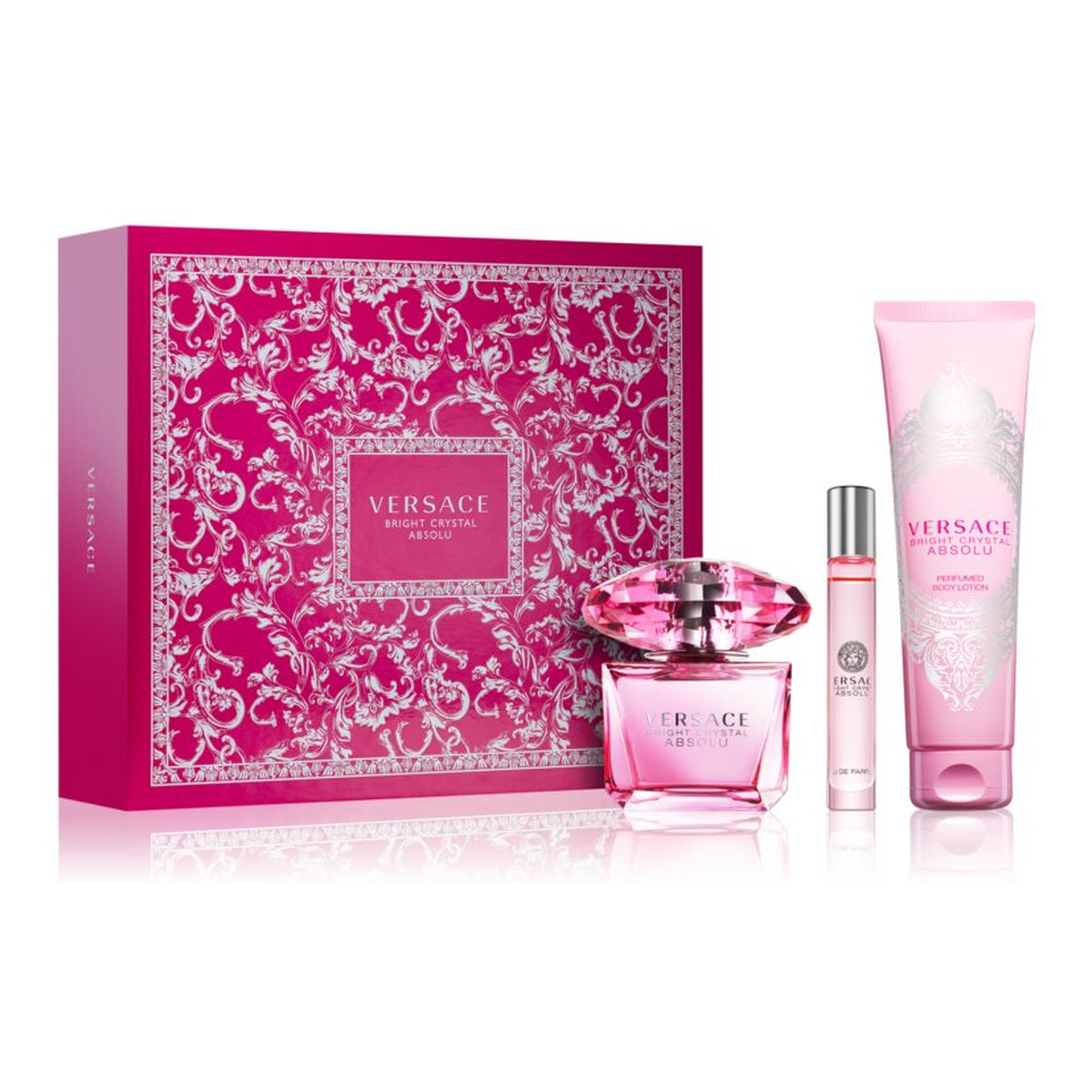 Versace Bright Crystal Absolu Zestaw woda perfumowana spray 90ml + balsam do ciała 150ml + miniaturka wody perfumowanej 10ml
