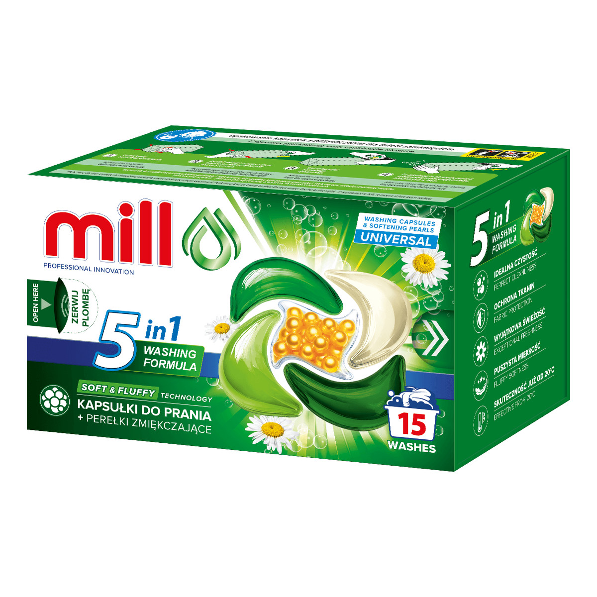 Mill Universal Kapsułki do prania + perełki zmiękczające 15 szt.