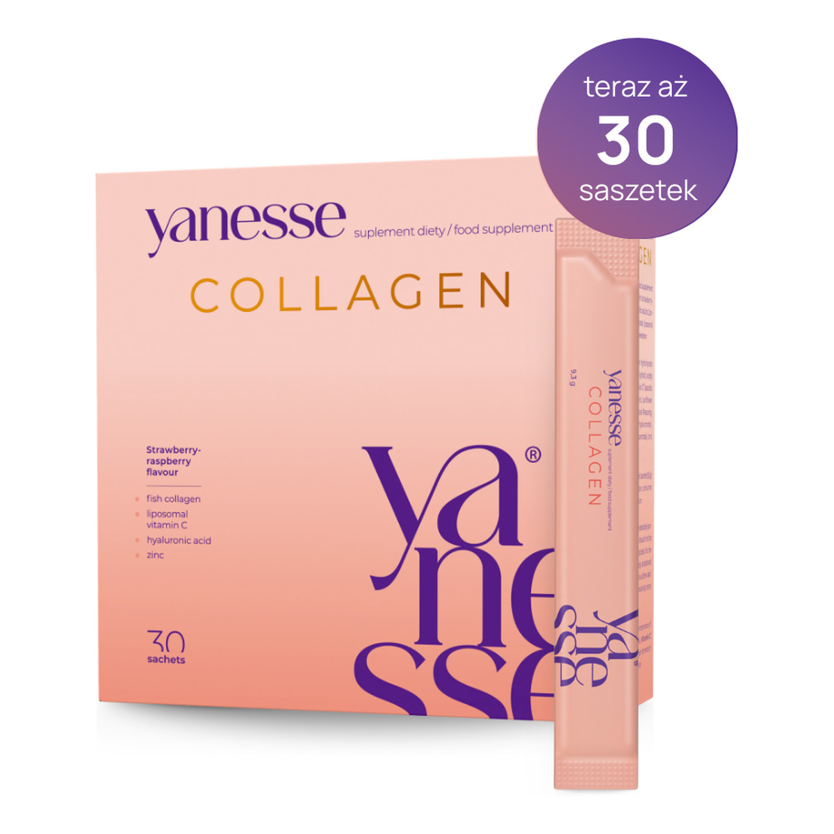 AronPharma Yanesse Collagen suplement diety w proszku o smaku truskawkowo-malinowym 30 saszetek