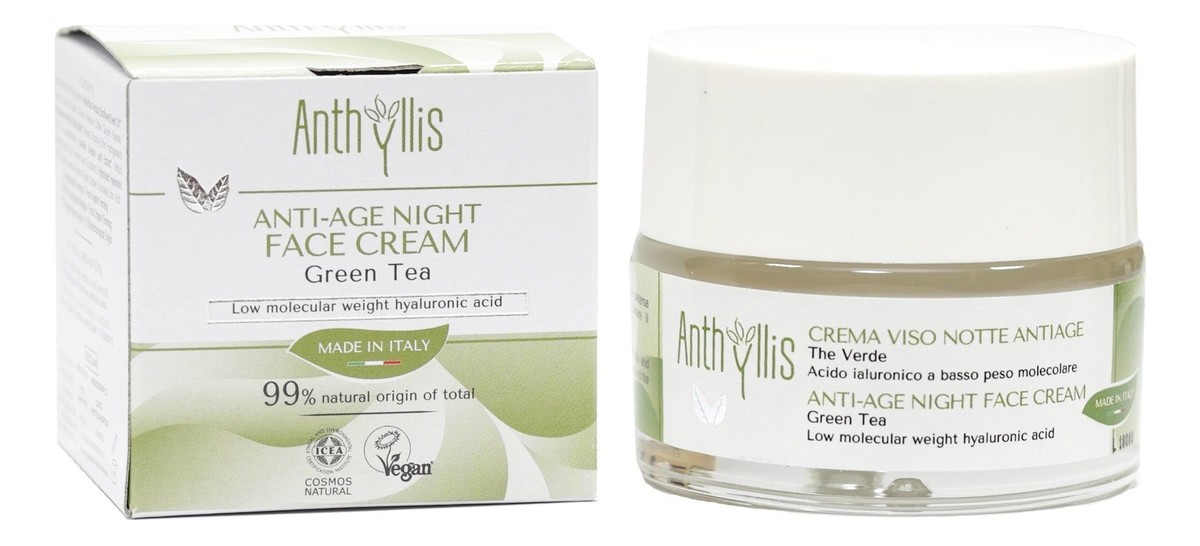 Krem do twarzy anti-age na noc zielona herbata kwas hialuronowy