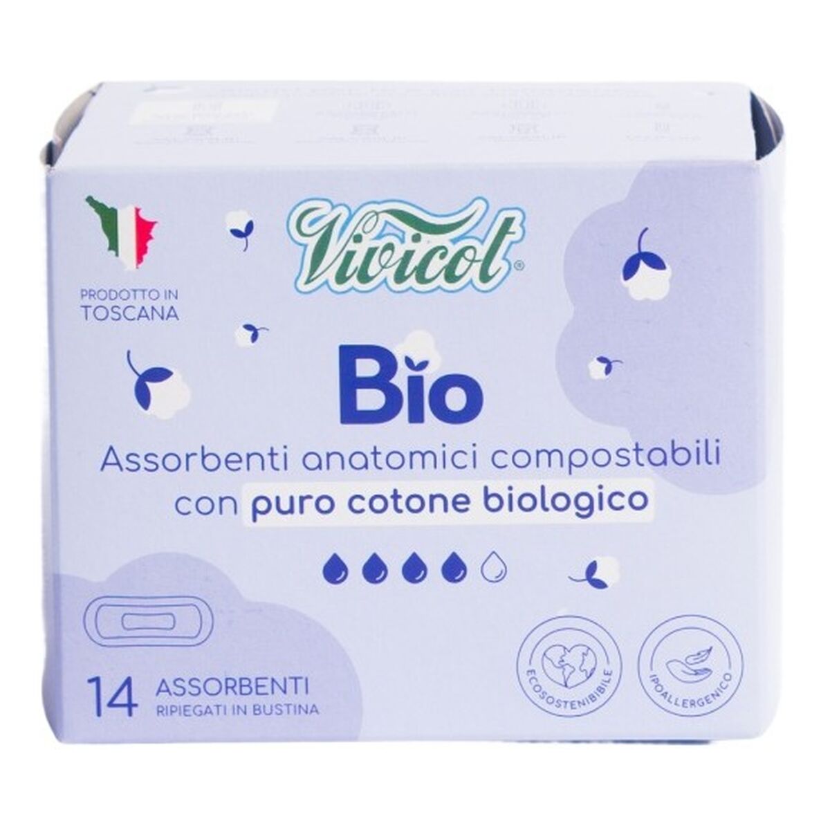 Vivicot Bio Anatomic Ultra Podpaski cienkie, niebielone chlorem kompostowalne 14 sztuk