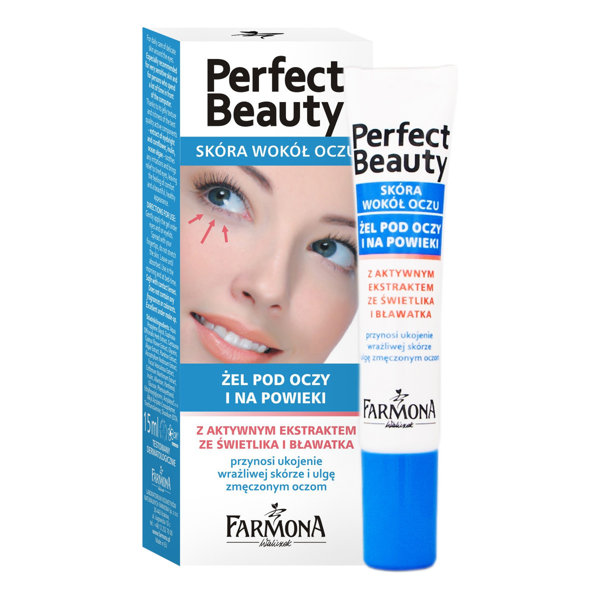 Farmona Skóra Wokół Oczu Perfect Beauty Żel Pod Oczy i Na Powieki z Aktywnym Ekstraktem Ze Świetlika i Bławatka 15ml