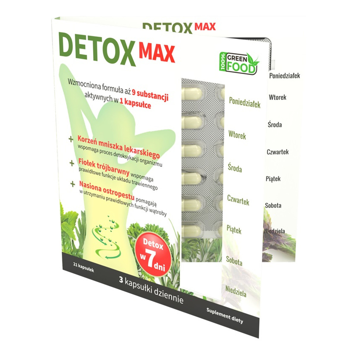 Noble Health Premium Wellness Detox Max suplement diety wspomagający detoksykację organizmu i prawidłowe funkcjonowanie układu trawiennego 21 kapsułek