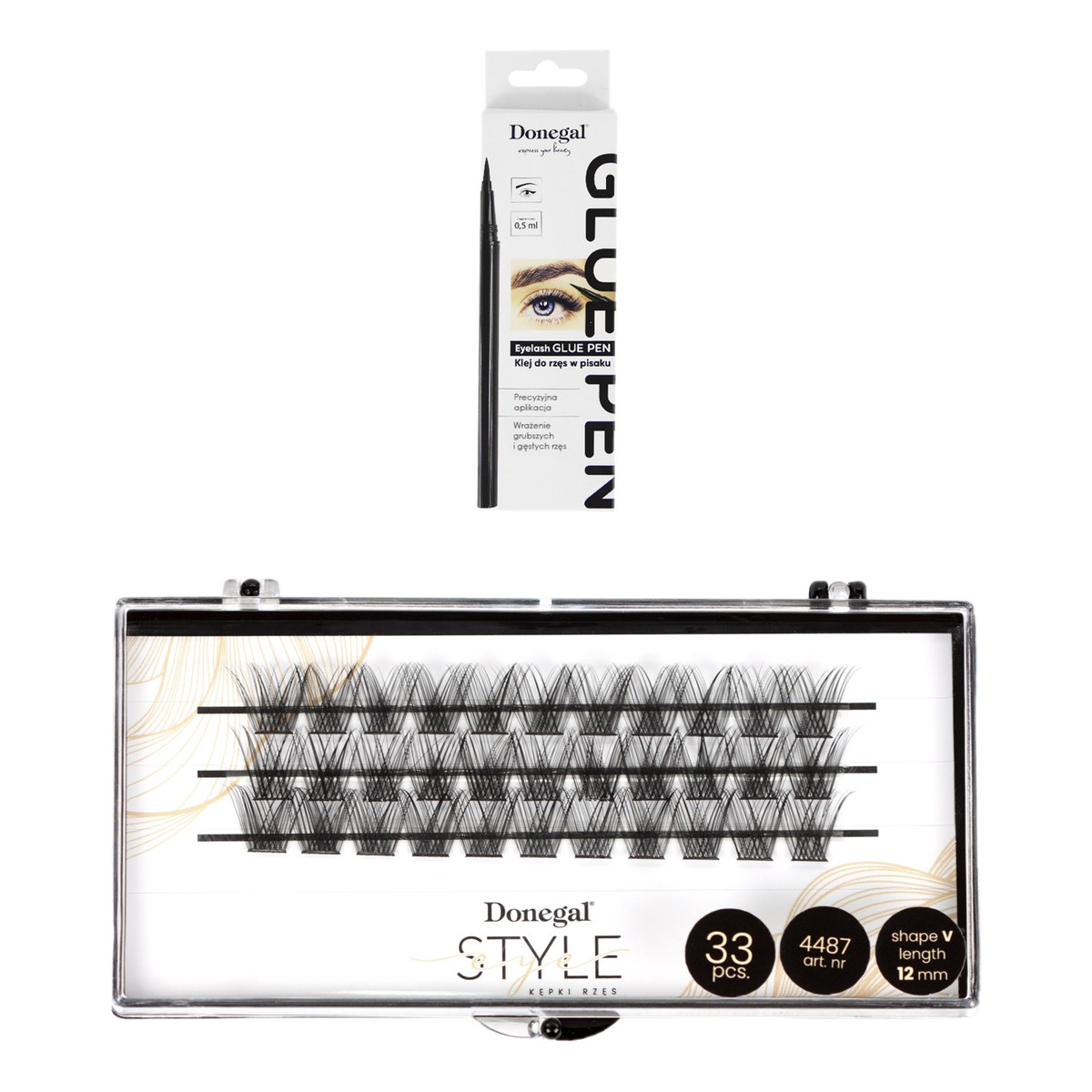 Donegal Sztuczne rzęsy kępki v-eye-style mix 9-11-13mm (4484) + Klej w pisaku