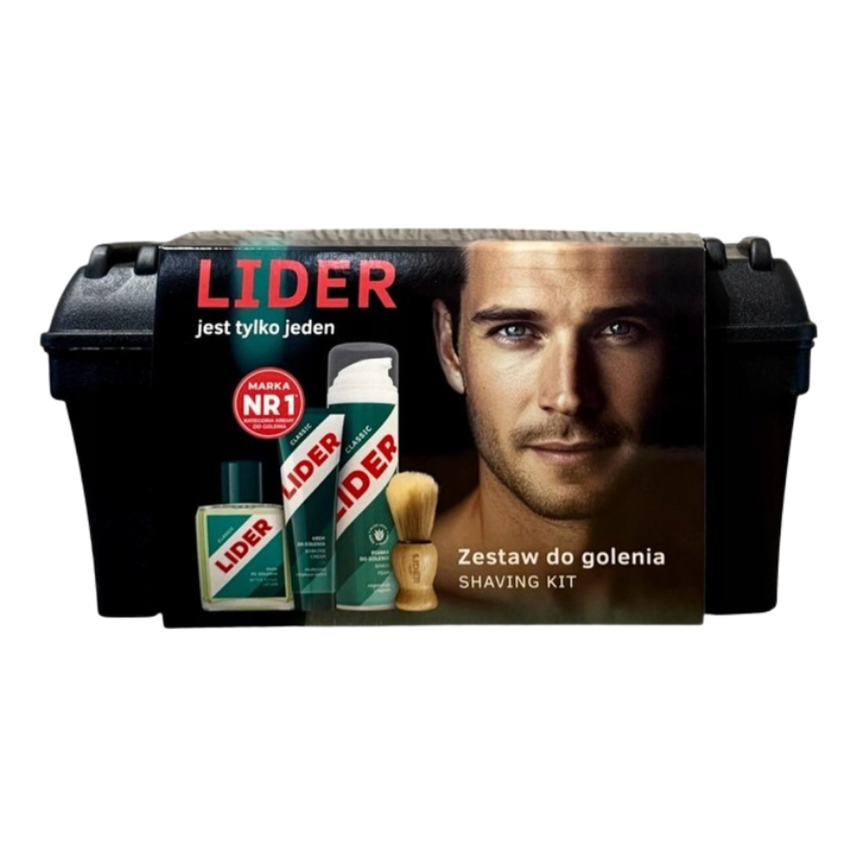 Lider Zestaw prezentowy dla mężczyzny Pędzel do golenia + Krem do golenia + Płyn po goleniu + Balsam po goleniu