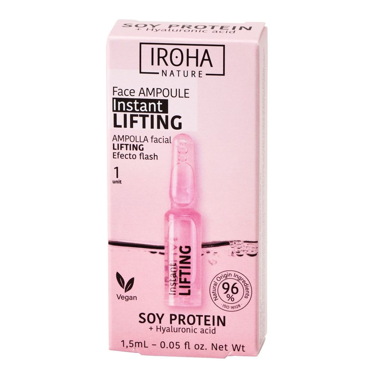 Iroha Nature Instant Flash Lifting Face Ampoule liftingująco-ujędrniająca ampułka do twarzy z białkiem sojowym i kwasem hialuronowym