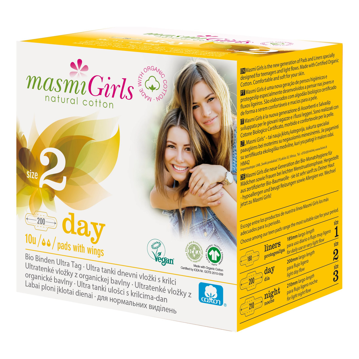 MASMI Girls podpaski na dzień 100% bawełny organicznej 10 szt