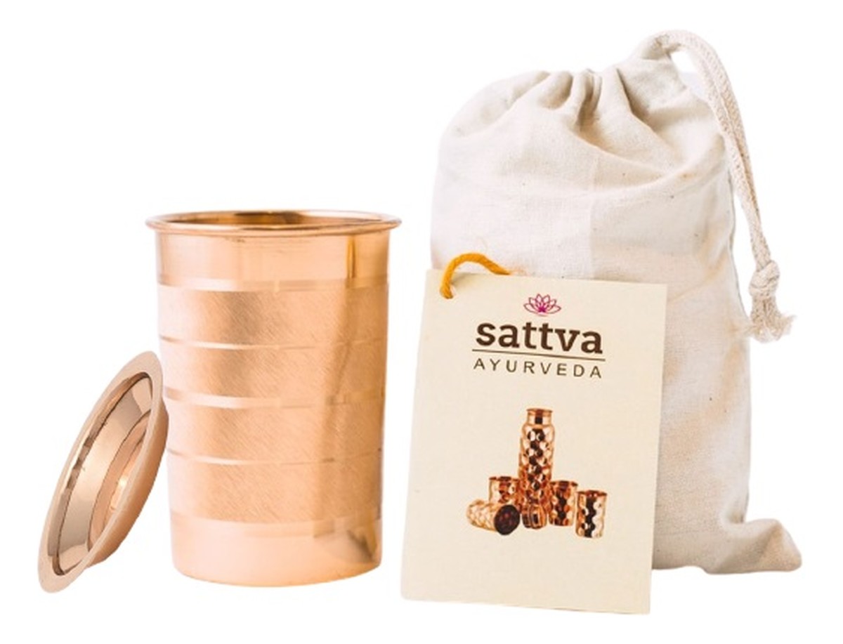 Kubek miedziany w paski z pokrywką