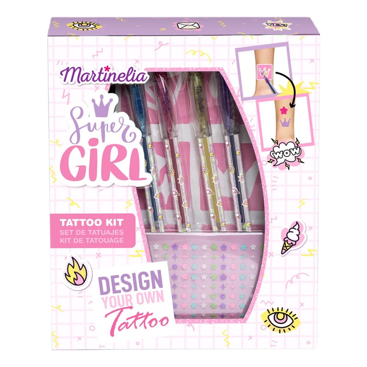 Martinelia Super Girl Body Art Tattoo Zestaw długopisy do tatuażu 4szt + naklejki i szablony