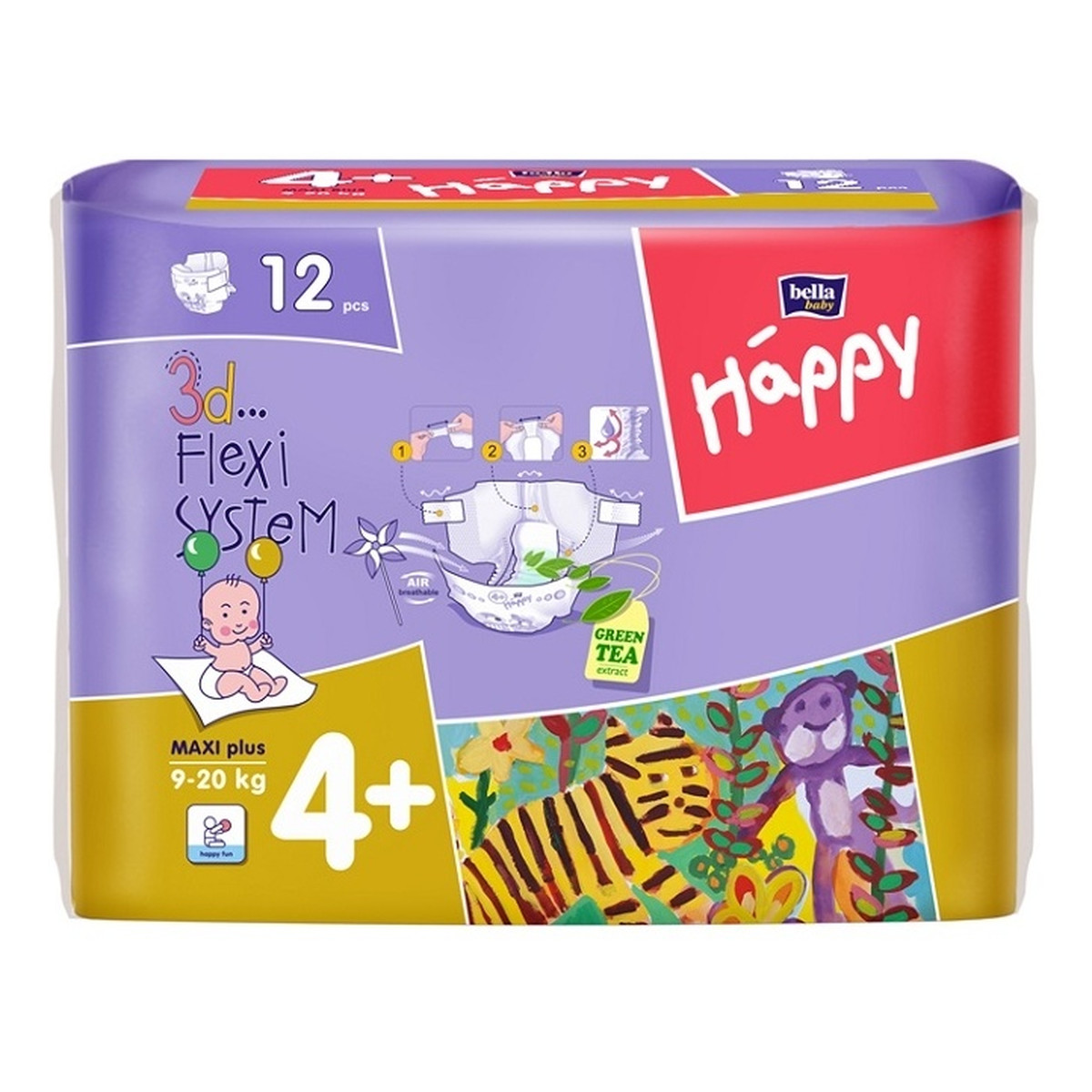 Bella Maxi Plus 4+ Happy Pieluszki Dla Dzieci 12 Sztuk 9 - 20 Kg