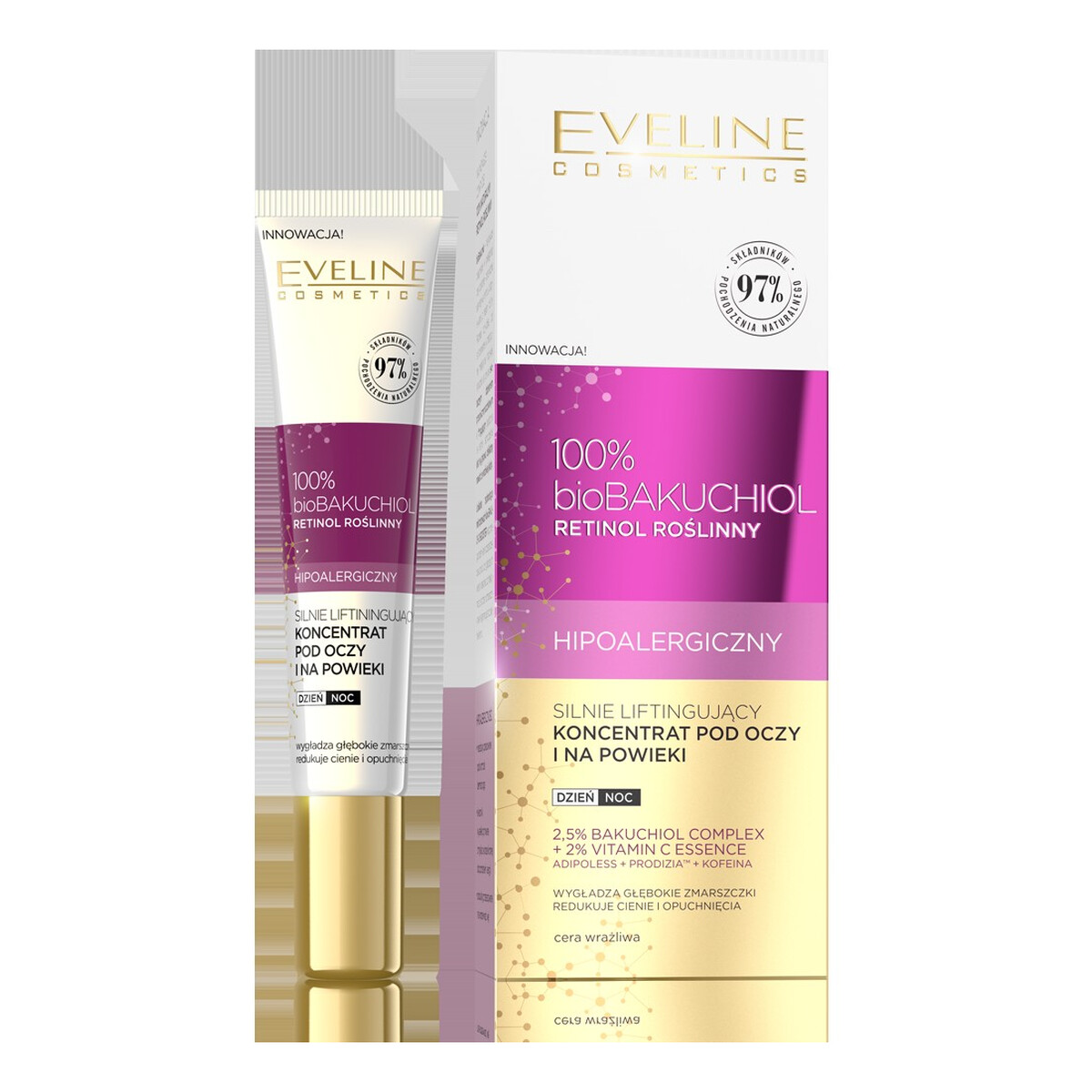 Eveline 100% Bio Bakuchiol Silnie liftingujący koncentrat pod oczy na dzień i noc 20ml