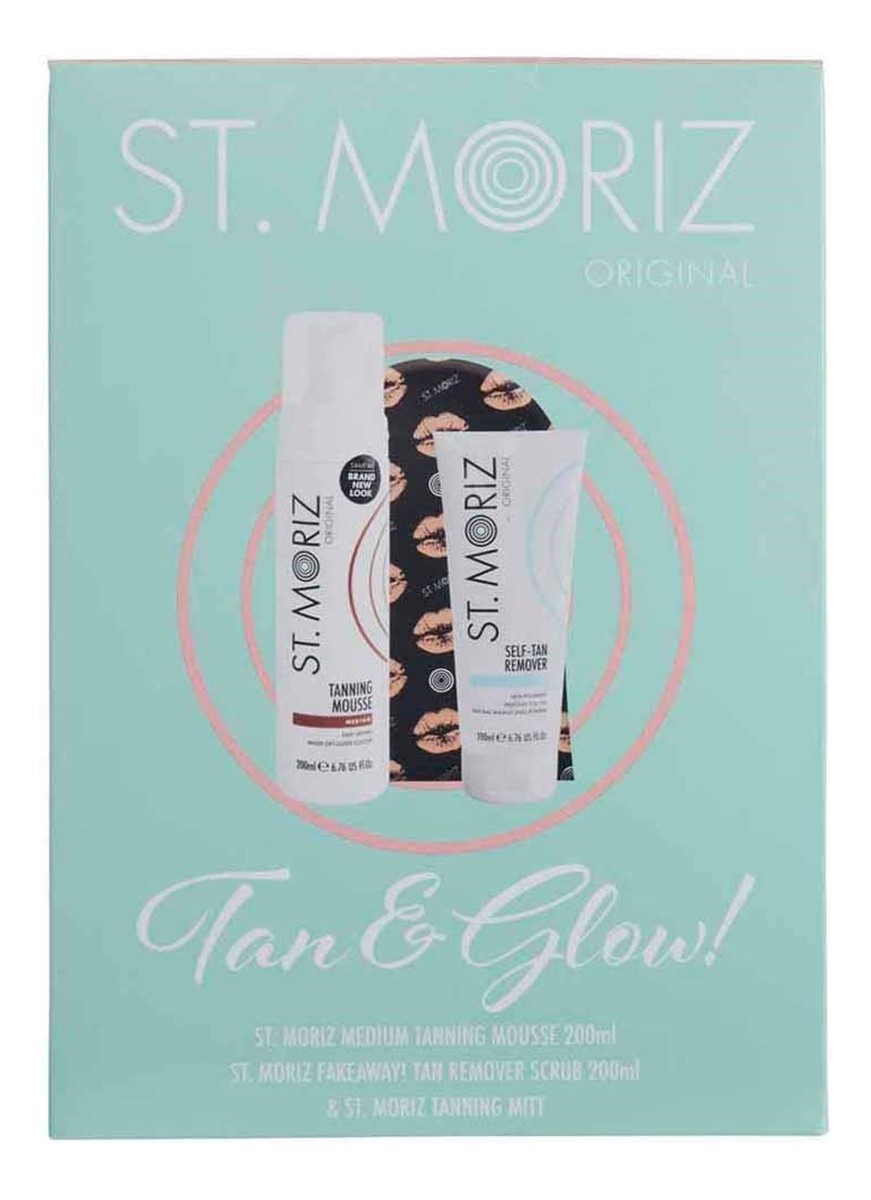 Tan & Glow Zestaw Box Medium Tanning Mousse 200ml + Fakeaway Remover Scrub Rękawica