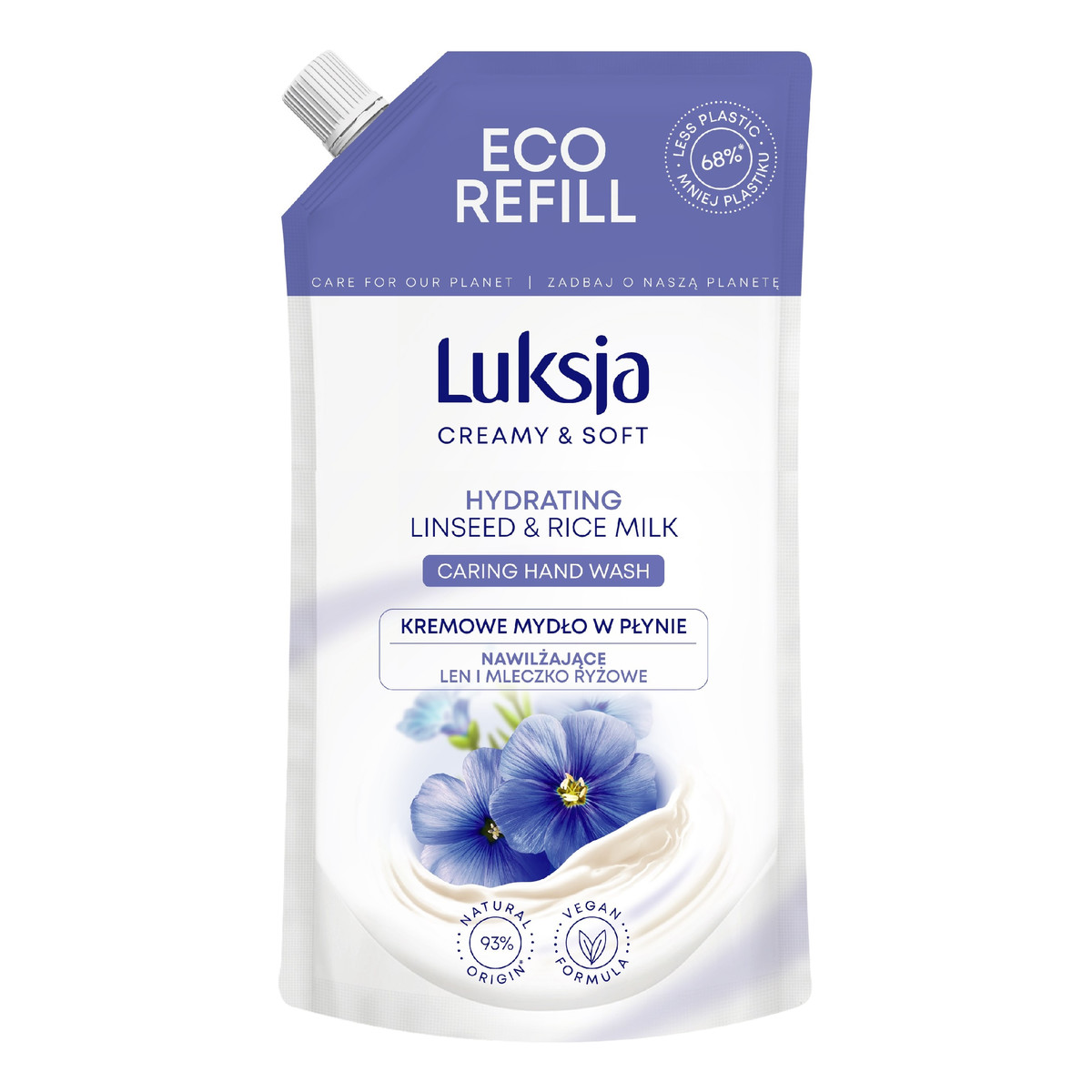 Luksja Creamy & Soft Nawilżające Kremowe Mydło w płynie Len i Mleczko Ryżowe - zapas 400ml