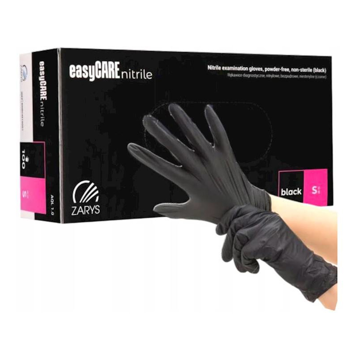 Zarys EasyCare Nitrile Rękawice diagnostyczne Nitrylowe bezpudrowe niesterylne czarne S 100szt.