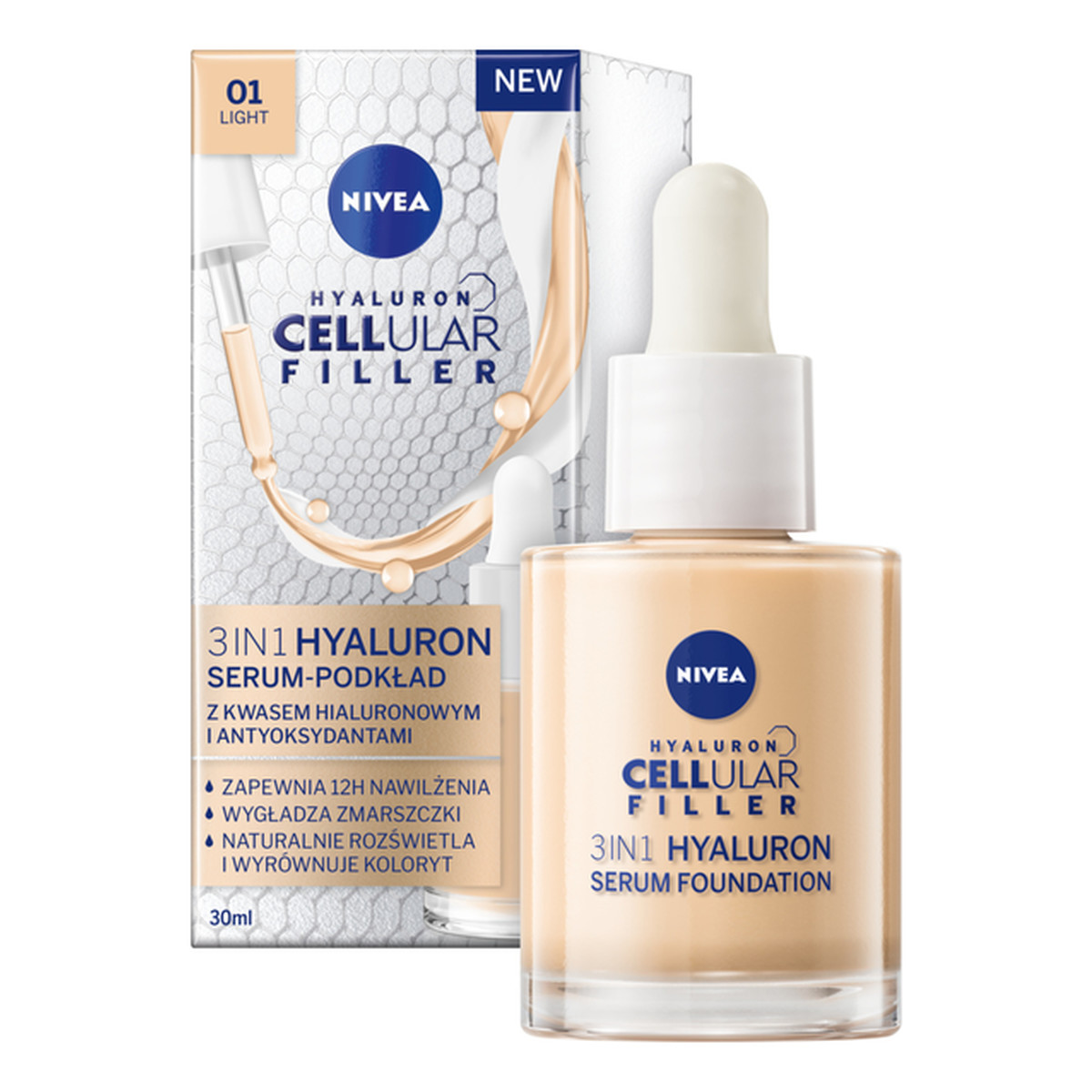 Nivea Cellular Filler Hyaluron Serum Foundation podkład do twarzy 3in1 30ml