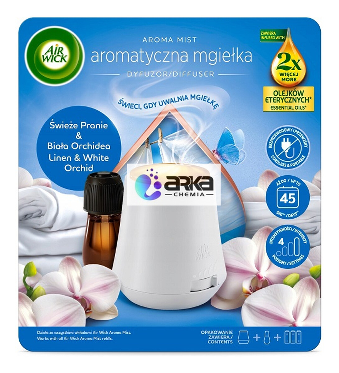 Mgiełka z olejkami komplet Świeże Pranie & Biała Orchidea