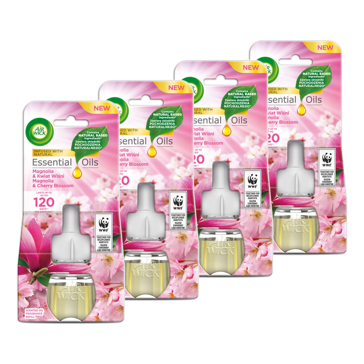 Air Wick Essential Oils Odświeżacz Powietrza Magnolia & Kwiat Wiśni wkład 4x19ml