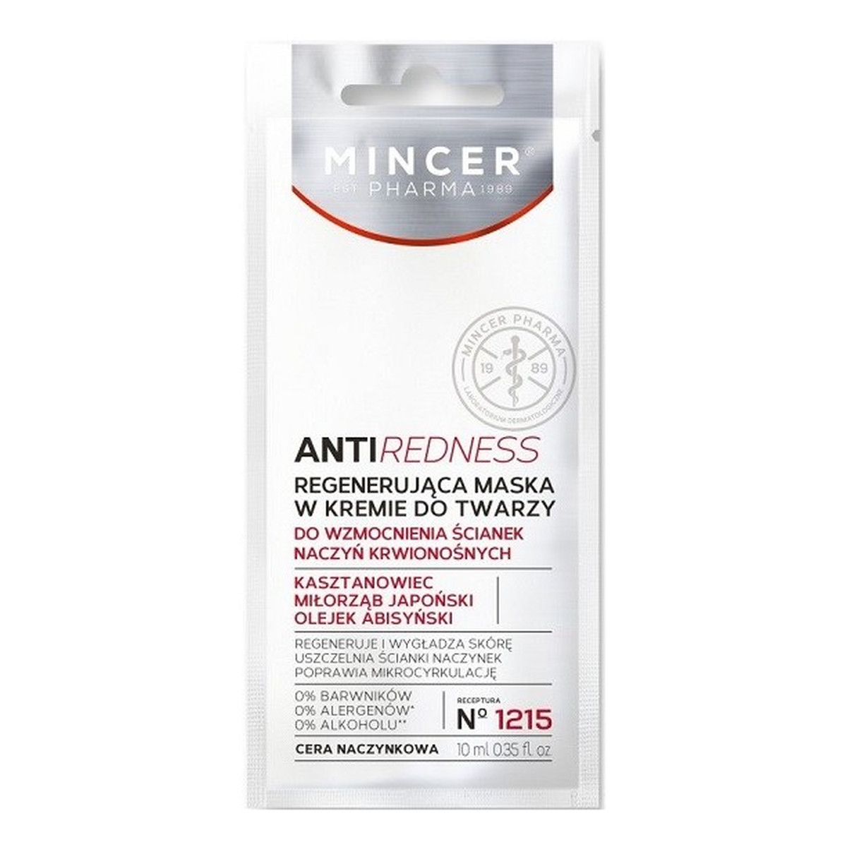 Mincer Pharma Anti Redness regenerująca maska w kremie do twarzy do cery naczynkowej 10ml
