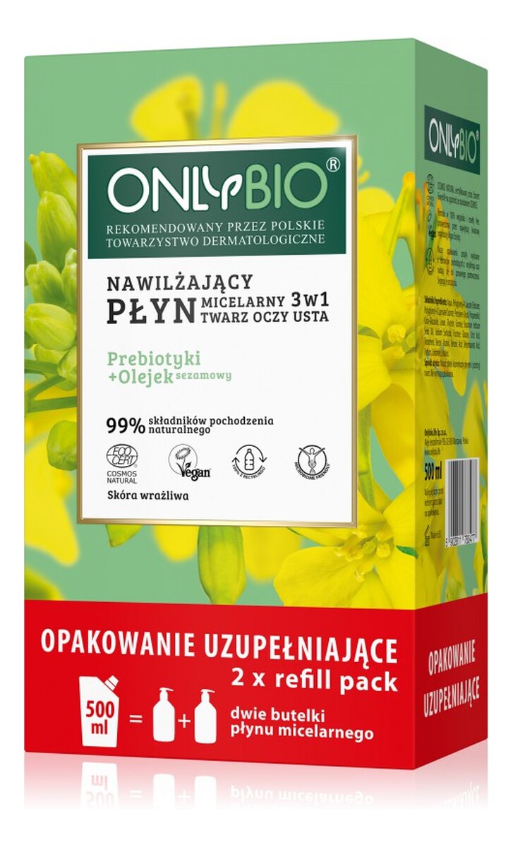 Nawilżający płyn micelarny 3w1 prebiotyki i olejek sezamowy + Refill
