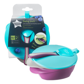 Feeding bowls miseczka z pokrywką i łyżeczką trójkątna podstawa 6m+ 2szt